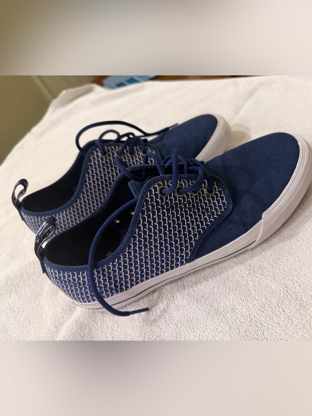 Dr. Martens Navy and White Knit Lace-Up Sneakers